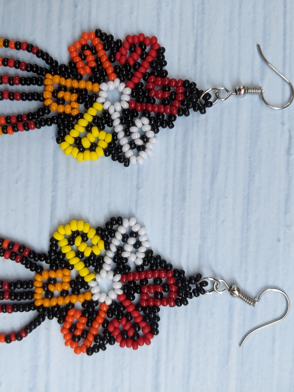 Handmade Multicolor Beaded Flower Dangle Earrings - Picture 6 of 6